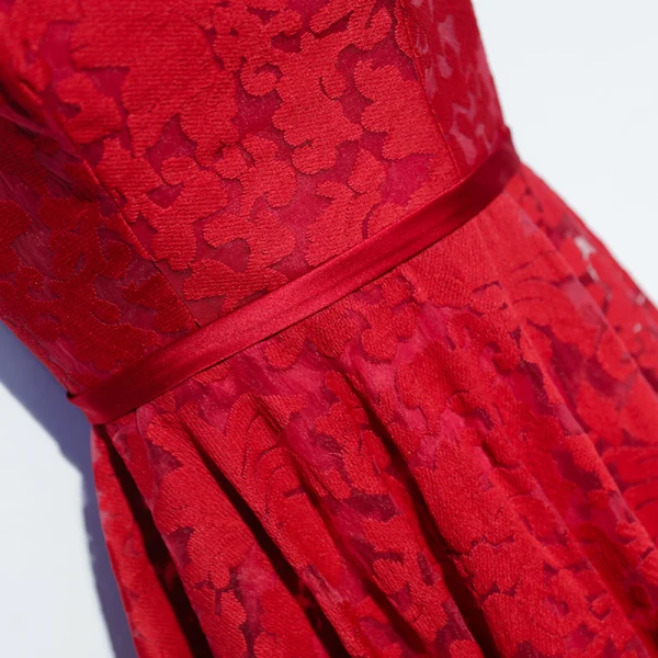 Chic / Beautiful Red Formal Dresses Evening Dresses 2017 Lace Flower Strappy High Neck Short Sleeve Knee-Length A-Line / Princess