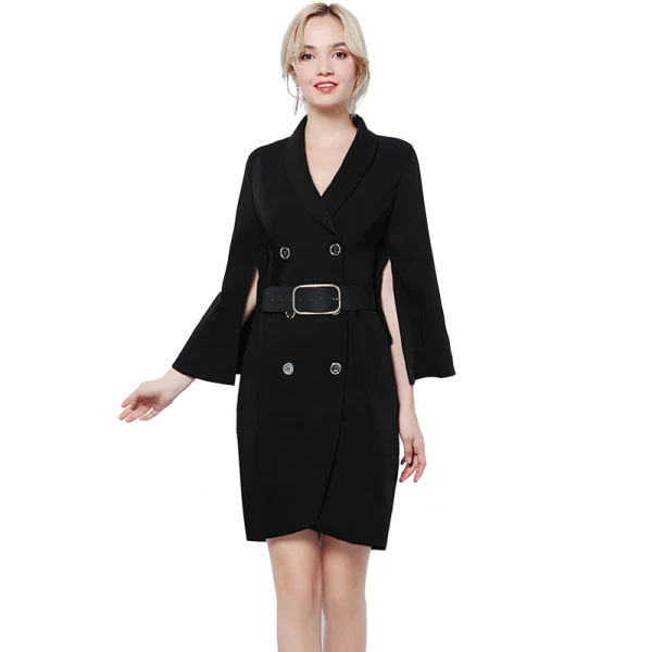 Chic / Beautiful Black Evening Dresses  2019 A-Line / Princess V-Neck Sash Long Sleeve Short Formal Dresses