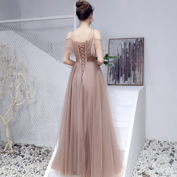 Élégant Robe De Bal 2019 Princesse Encolure Dégagée Perlage Paillettes En Dentelle Fleur Manches Courtes Dos Nu Longue Robe De Ceremonie