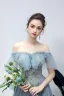 Élégant Bleu Robe De Bal 2019 Princesse De l'épaule Perlage Perle En Dentelle Fleur Manches Courtes Dos Nu Longue Robe De Ceremonie