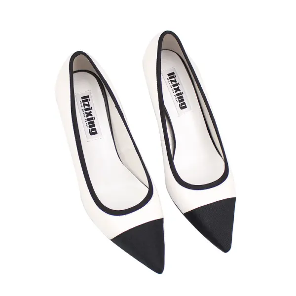 Chic / Beautiful Black White Casual Pumps 2019 Leather 7 cm Stiletto Heels Pointed Toe Pumps