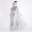 Chic / Beautiful Grey Evening Dresses  2018 A-Line / Princess Lace Appliques High Neck 1/2 Sleeves Floor-Length / Long Formal Dresses