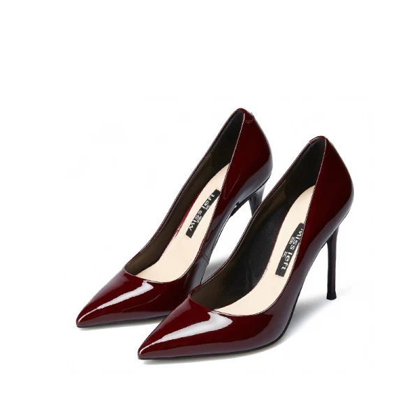 Schöne Rot Leder Abend Pumps 2019 Lackleder 10 cm Stilettos Spitzschuh Pumps