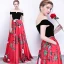 Chic / Beautiful Red Evening Dresses  2018 A-Line / Princess Metal Sash Printing Off-The-Shoulder Backless Sleeveless Floor-Length / Long Formal Dresses