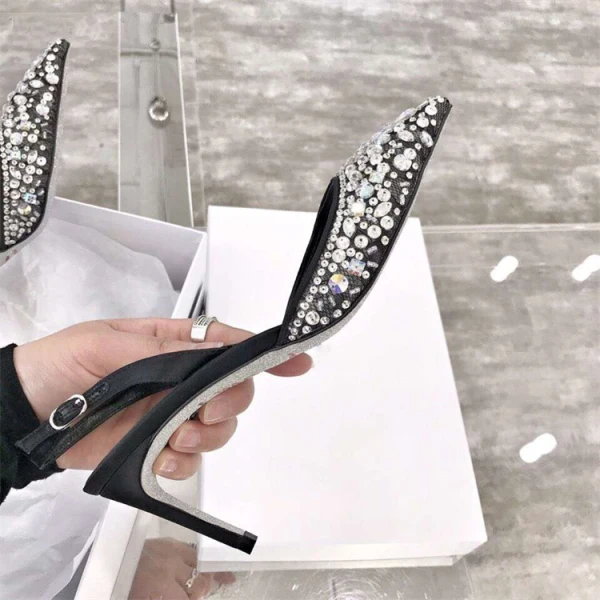 Fine Svart Aften Damesko 2019 Lær Beading Krystall Rhinestone 10 cm Stiletthæler Spisse Høyhælte