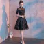 Chic / Beautiful Black Homecoming Graduation Dresses 2019 A-Line / Princess High Neck 1/2 Sleeves Sequins Knee-Length Formal Dresses
