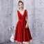 Chic / Beautiful Burgundy Homecoming Graduation Dresses 2019 A-Line / Princess V-Neck Sleeveless Backless Knee-Length Formal Dresses