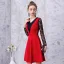 Chic / Beautiful Black Burgundy Homecoming Graduation Dresses 2019 A-Line / Princess V-Neck Lace Flower 3/4 Sleeve Knee-Length Formal Dresses