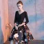 Chic / Beautiful Black Party Dresses 2019 A-Line / Princess V-Neck Bow Printing 3/4 Sleeve Backless Short Formal Dresses