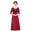 Elegant Burgundy Mother Of The Bride Dresses 2019 A-Line / Princess V-Neck Crystal Lace Flower 1/2 Sleeves Tea-length Wedding Party Dresses