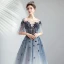 Elegant Gradient-Color Evening Dresses  2019 A-Line / Princess Scoop Neck Beading Pearl Lace Flower 1/2 Sleeves Backless Floor-Length / Long Formal Dresses