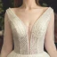 Élégant Champagne Robe De Mariée 2019 Princesse V-Cou Perlage En Dentelle Paillettes 3/4 Manches Dos Nu Longue
