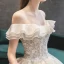 Luxe Champagne Robe De Mariée 2019 Princesse De l'épaule Perlage Perle Paillettes En Dentelle Fleur Manches Courtes Dos Nu Cathedral Train