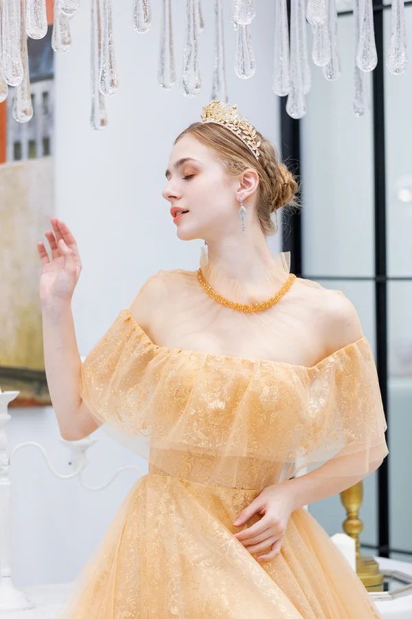 Charming Gold Evening Dresses 2019 A-Line / Princess Scoop Neck Beading Crystal Sequins Lace Flower Short Sleeve Backless Floor-Length / Long Formal Dresses