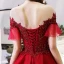 Chic / Beautiful Burgundy Homecoming Graduation Dresses 2019 A-Line / Princess Scoop Neck Beading Crystal Lace Flower Short Sleeve Backless Knee-Length Formal Dresses