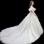 Chic / Beautiful Ivory Wedding Dresses 2019 Ball Gown Scoop Neck Sequins Backless Short Sleeve Chapel Train