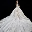 Luxury / Gorgeous Champagne Wedding Dresses 2019 A-Line / Princess Scoop Neck Beading Crystal Sequins Lace Flower 3/4 Sleeve Backless Cathedral Train