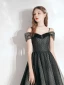 Elegant Black Spotted Homecoming Graduation Dresses 2021 A-Line / Princess Square Neckline Sleeveless Backless Floor-Length / Long Formal Dresses