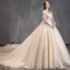 Charming Champagne Wedding Dresses 2019 Ball Gown Strapless Beading Lace Flower Short Sleeve Backless Cathedral Train