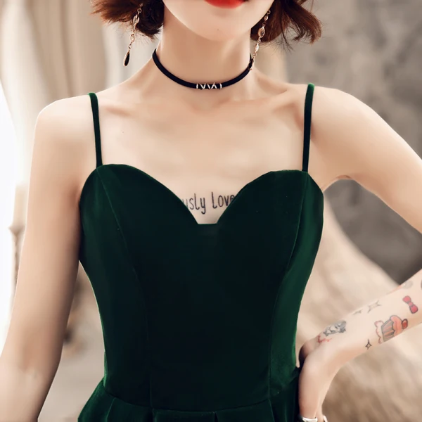 Simple Couleur Unie Vert Foncé de retour Robe De Graduation 2019 Princesse Bretelles Spaghetti Daim Sans Manches Dos Nu Longueur Cheville Robe De Ceremonie