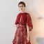 Chic / Belle Bordeaux Robe De Soirée Princesse 2018 Dentelle Impression Noeud Encolure Dégagée Avec Châle Manches Courtes Dos Nu Longue Robe De Ceremonie