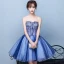 Sexy Meeresblau Cocktailkleider 2019 A Linie Bandeau Perlenstickerei Pailletten Kristall Spitze Blumen Ärmellos Rückenfreies Kurze Festliche Kleider