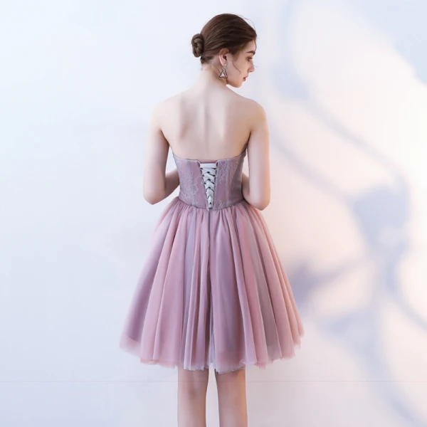 Sexy Blushing Pink Cocktail Dresses 2019 A-Line / Princess Strapless Appliques Pearl Crystal Lace Flower Sleeveless Backless Short Formal Dresses