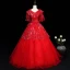Sparkly Black Prom Dresses 2019 A-Line / Princess V-Neck Star Sequins Lace Flower 1/2 Sleeves Floor-Length / Long Formal Dresses