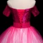 Chic / Beautiful Fuchsia Prom Dresses 2019 Ball Gown Off-The-Shoulder Beading Pearl Crystal Lace Flower Sequins Short Sleeve Backless Floor-Length / Long Formal Dresses