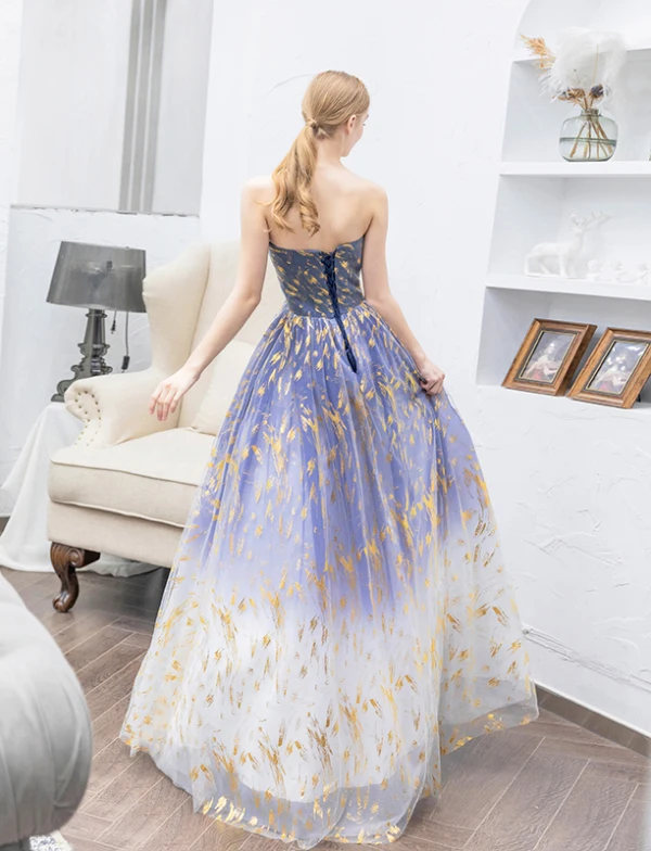 Modern / Fashion Gradient-Color Prom Dresses 2019 A-Line / Princess Strapless Sleeveless Backless Floor-Length / Long Prom Formal Dresses