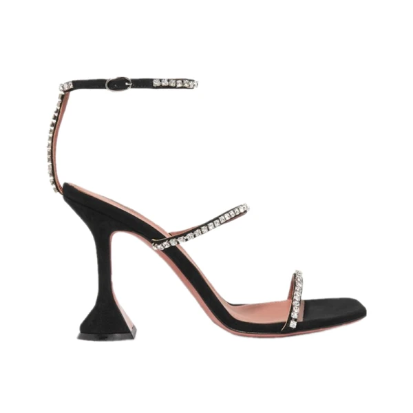 Sexy Noire Cocktail Faux Diamant Sandales Femme 2021 9 cm Talons Aiguilles Bride Cheville Peep Toes / Bout Ouvert Escarpins Talons Hauts