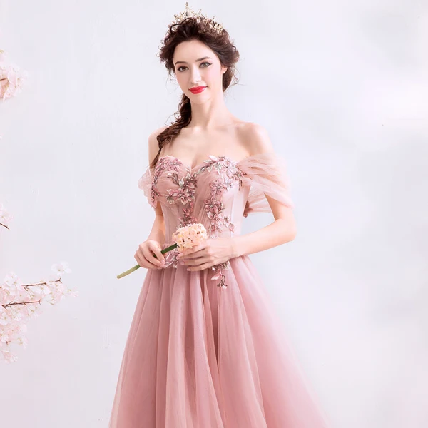 Flotte Lyserød Gallakjoler 2019 Prinsesse Off-The-Shoulder Perle Rhinestone Med Blonder Blomsten Ærmeløs Halterneck Lange Kjoler