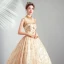 Élégant Doré Robe De Bal 2019 Princesse Col Haut Perlage Paillettes En Dentelle Fleur Sans Manches Dos Nu Longue Robe De Ceremonie