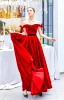 Schöne Einfarbig Rot Abendkleider 2019 A Linie Off Shoulder Wildleder Schleife Ärmellos Rückenfreies Lange Festliche Kleider