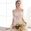 Charming Champagne Wedding Dresses 2019 A-Line / Princess Off-The-Shoulder Beading Pearl Lace Flower Short Sleeve Backless Cathedral Train