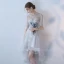 Elegant Grey A-Line / Princess Cocktail Dresses 2018 Lace Flower Scoop Neck Sleeveless Asymmetrical Formal Dresses