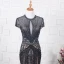 Luxe Bleu Marine Fait main Perlage Robe De Soirée 2019 Trompette / Sirène Encolure Dégagée Faux Diamant Cristal Manches Courtes Train De Balayage Robe De Ceremonie