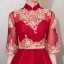 Chic / Beautiful Burgundy Cocktail Dresses 2019 A-Line / Princess High Neck Gold Lace Flower 1/2 Sleeves Asymmetrical Formal Dresses