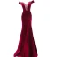 Sexy Burgundy Evening Dresses  2019 Trumpet / Mermaid Off-The-Shoulder Suede Beading Tassel Short Sleeve Backless Split Front Floor-Length / Long Formal Dresses