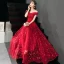 Modern / Fashion Burgundy Evening Dresses  2019 A-Line / Princess Off-The-Shoulder Sequins Lace Flower Short Sleeve Backless Floor-Length / Long Formal Dresses