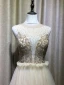 Chic / Beautiful Champagne Evening Dresses  2019 A-Line / Princess Scoop Neck Beading Crystal Rhinestone Sleeveless Pleated Floor-Length / Long Formal Dresses