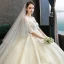 Classy Champagne Pregnant Wedding Dresses 2019 Off-The-Shoulder Beading Sequins Lace Flower Short Sleeve Backless Floor-Length / Long
