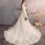 Charming Champagne Wedding Dresses 2019 A-Line / Princess Scoop Neck Star Lace Flower 3/4 Sleeve Backless Court Train
