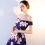 Chic / Beautiful Royal Blue Party Dresses 2018 A-Line / Princess Printing Off-The-Shoulder Backless Sleeveless Knee-Length Formal Dresses