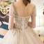Élégant Champagne Robe De Mariée 2019 Robe Boule Encolure Carrée Perlage Paillettes En Dentelle Fleur Manches Courtes Dos Nu Train De Balayage