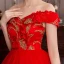 Style Chinois Rouge Enceinte Robe De Mariée 2019 De l'épaule Paillettes En Dentelle Fleur Appliques Manches Courtes Dos Nu Chapel Train