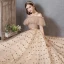 Modern / Fashion Champagne Prom Dresses 2019 A-Line / Princess Spaghetti Straps Star Sequins Ruffle Short Sleeve Court Train Formal Dresses