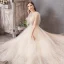 Élégant Champagne Robe De Mariée 2019 Princesse Encolure Carrée Tachetée Sans Manches Dos Nu Tribunal Train