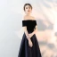 Modest / Simple Navy Blue Evening Dresses  2018 A-Line / Princess Suede Off-The-Shoulder Backless Sleeveless Floor-Length / Long Formal Dresses
