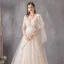 Schöne Ivory / Creme Brautkleider / Hochzeitskleider 2019 A Linie V-Ausschnitt Spitze Blumen Ärmellos Rückenfreies Sweep / Pinsel Zug